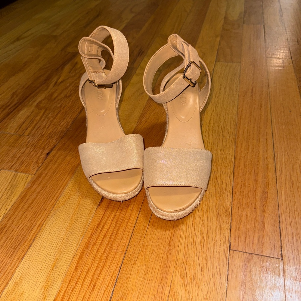 J. Crew gold shimmer espadrille wedge sandal